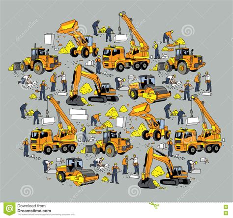 Find reliable construction machinery companies! Building Construction Worker And Equipment Color Objects ...