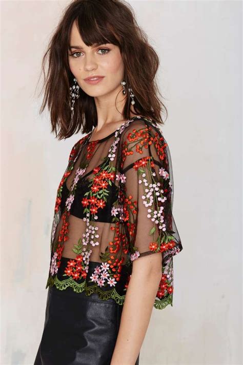 Glamorous Flower Powers Embroidered Top Shirts Blouses Camisas