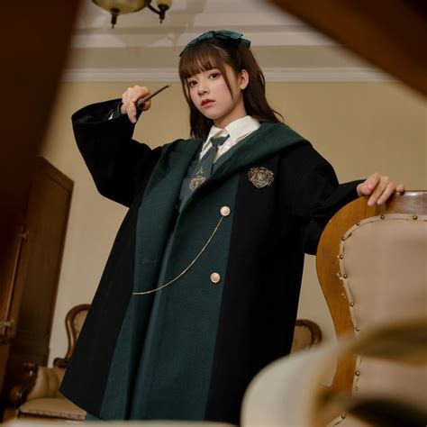 Dark Academia Green Maggical Preppy School Uniform Midi Coat Mm2177