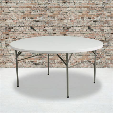 Flash Furniture 5 Foot Round Bi Fold White Plastic Folding Table With