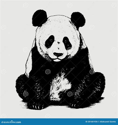 Panda Vector Drawing Isolated Hand Drawn Engraved Style Illustration
