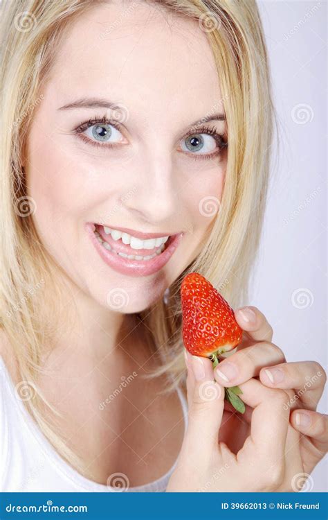 Woman Laughs And Eats Strawberries Stock Image Image Of Gorgeous Looking 39662013