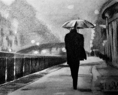 Walking Under Rainy Night Pencil On My Notebook Drawing In 2021