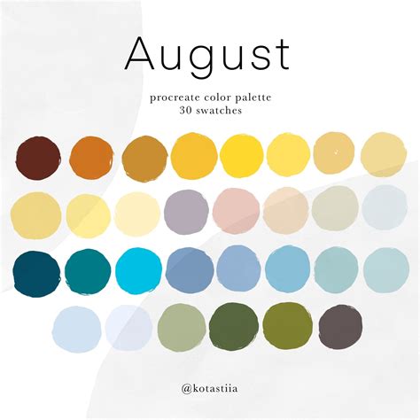 August Digital Color Palette For Procreate Bright Fresh Summer Colors