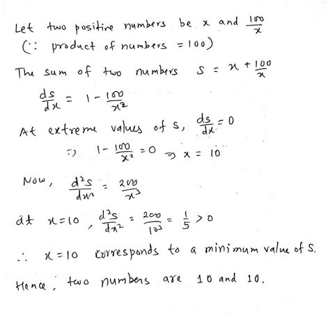 Find Two Numbers Whose Product Is100 And Whose Sum Is Minimum Maths