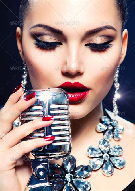 Singing Woman With Retro Microphone Vintage Style Music Photoshoot