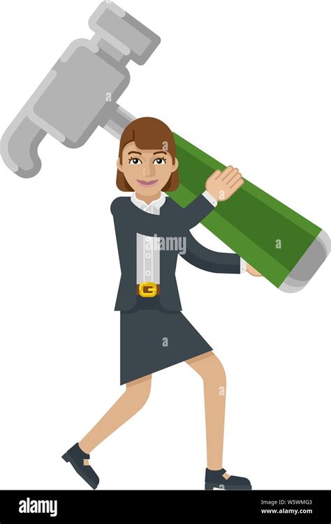 Business Woman Holding Hammer Mascot Concept Stock Vector Image And Art