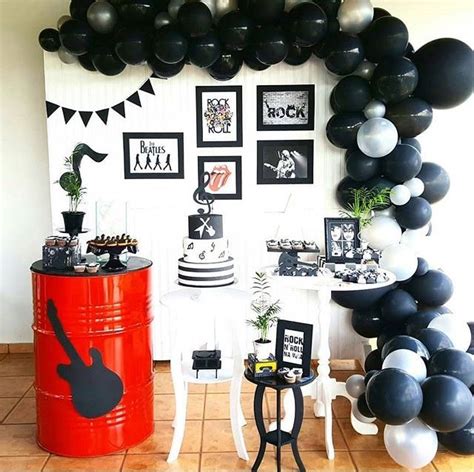 Rock n roll birthday party ideas | photo 24 of 27. Pin by BabyG on Festividades | Music party decorations, Music themed parties, Rockstar birthday ...