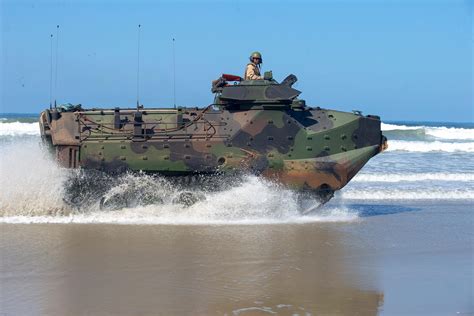 A Marine Amphibious Assault Vehicle During An Exercise At Camp
