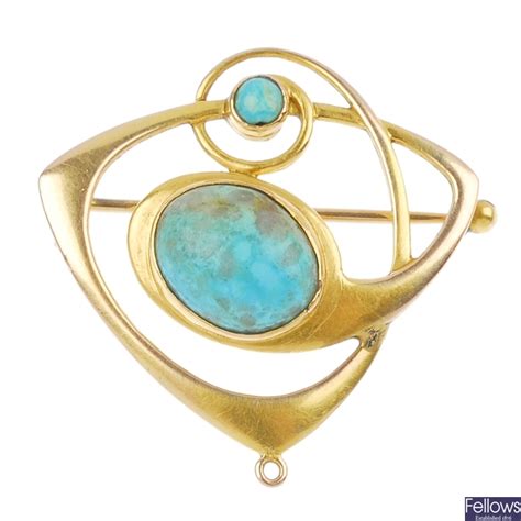 Lot259 Barnet Henry Joseph An Art Nouveau 9ct Gold Turquoise Brooch