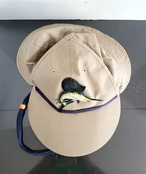 Vtg Columbia Long Bill Hat Cap Gore Tex Neck Flap Tan Fishing 80s 90s W