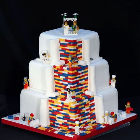 Lego Builders And Chefs Busily Complete This Fun Wedding Cake Design