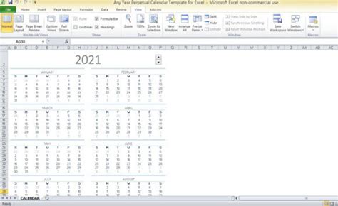 Any Year Perpetual Calendar Template For Excel