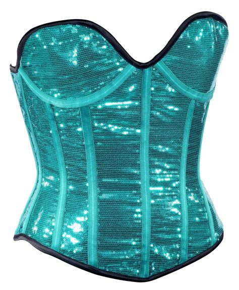 Teal Sequin Fabric Steel Boning Overbust Fashion Corset Bustier Body
