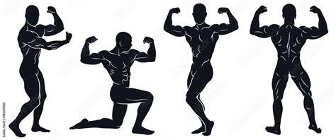 Flexing Bodybuilder Silhouettes Muscle Man Poses Concept Of Strength