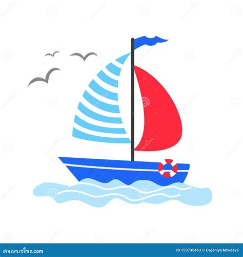 Cute Cartoon Sailboat On The White Background Stock Illustration