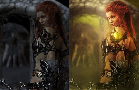 Pre And Post Work Images Redhead Warrior Woman Fantasy Art