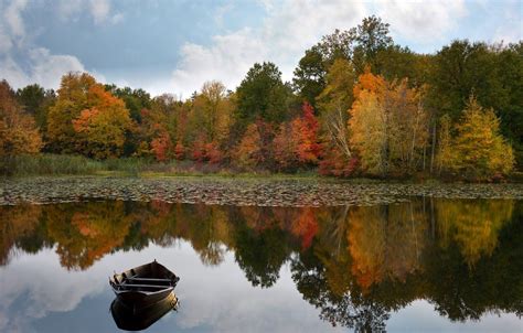 Boats Autumn Lake Wallpapers Wallpaper Cave