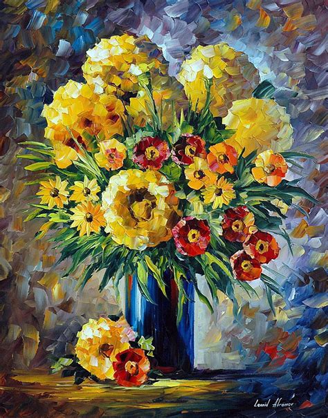 Yellow Flowers — Palette Knife Oil Painting On Canvas By Leonid Afremov