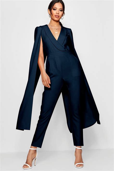 Cape Woven Tailored Jumpsuit Boohoo Tailored Jumpsuit Pantsuits For Women Occasion Jumpsuits