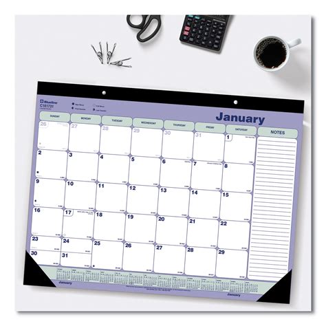 Monatliche Schreibtischunterlage Kalender 2125x16 Weißblaugrün