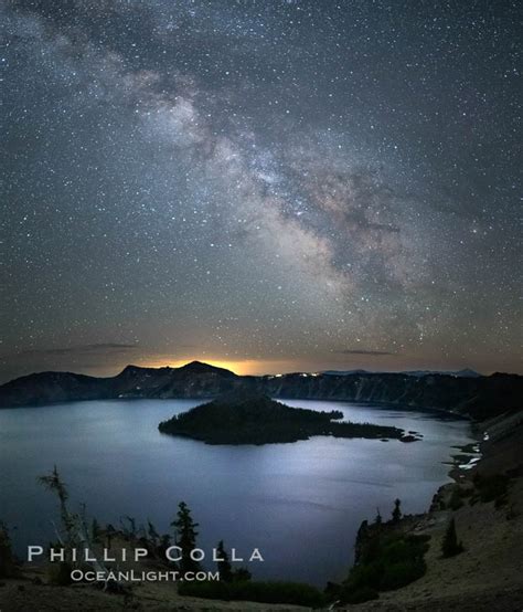 Milky Way And Stars Over Crater Lake At Night Crater Lake National
