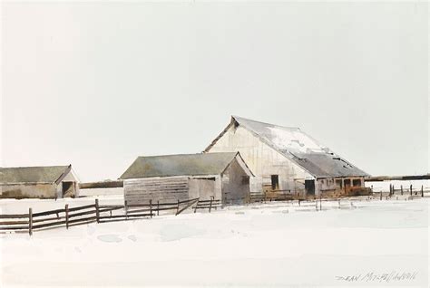 Aging Barns In Winter Dean Mitchell Winter Watercolor Barn