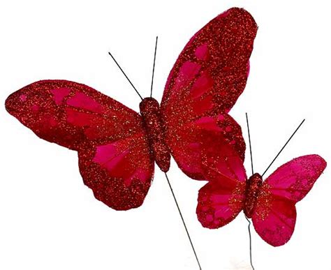 Red Glitter Artificial Butterflies 12pcs Artificial
