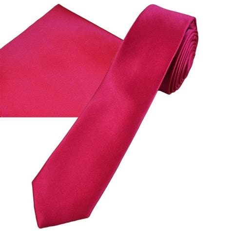 Plain Cerise Pink Men S Skinny Tie Pocket Square Handkerchief Set