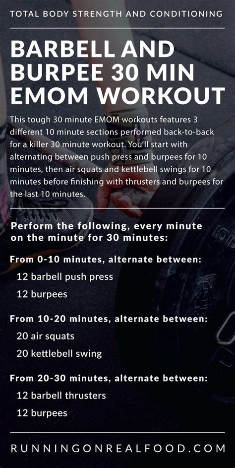 Minute Emom Workout With Kettlebell Swings Squats Burpees Push Press And Thrusters Put In