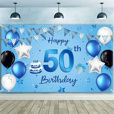 Happy 50th Birthday Backdrop For Adult Blue 50th Birthday Etsy
