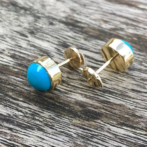 Sleeping Beauty Turquoise Stud Earrings Mm Round Hand Fabricated In