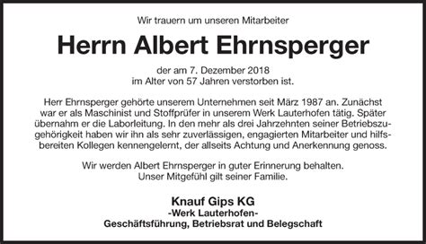 Traueranzeigen Von Albert Ehrnsperger Trauer Nn De