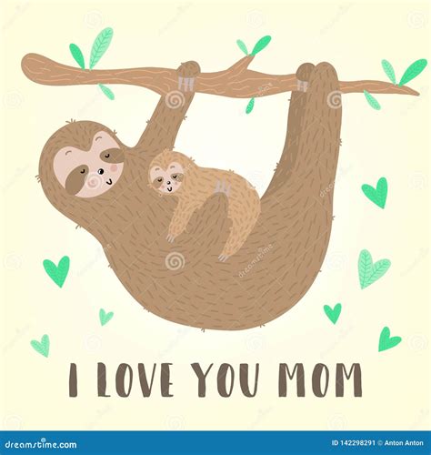Sloth Hugs Tree Branch Cute Cartoon Character