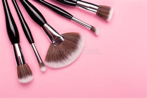 Set Of Makeup Brushes On Pink Background Stock Photo Image Of