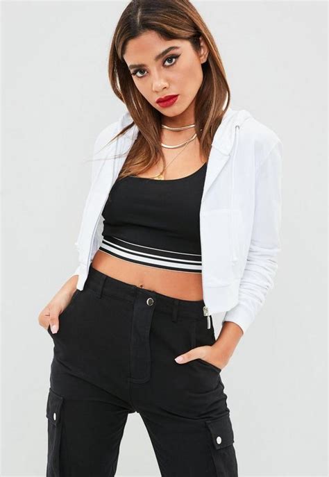 Oversized zip up hoodie by ngame, yungsoul2100. White Zip Through Cropped Hoodie | Missguided