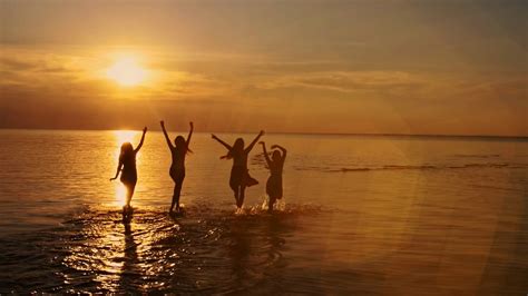 Group Of Happy Girls Running Playing In Stock Footage Sbv 328218042