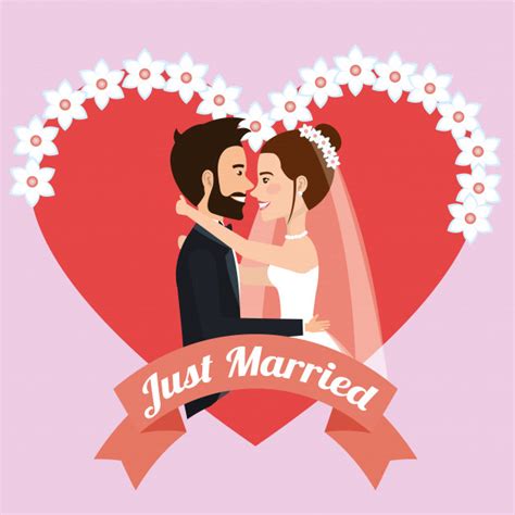 Just Married Couple Kissing Avatars Characters Vector Free Download