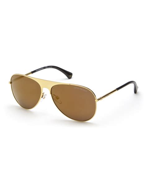 Emporio Armani Gold Tone Ea2003 Aviator Sunglasses In Natural For Men Lyst
