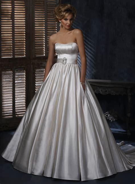 Ball gown wedding dresses in satin, tulle and more. satin dipped neckline ball gown wedding dress with pockets ...