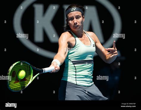 Latvian Tennis Player Anastasija Sevastova Playing Forehand Shot In