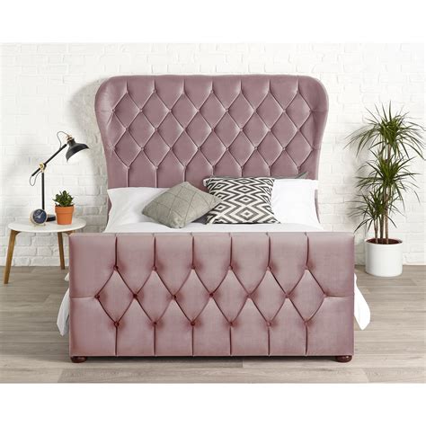 Janssen Wing Bed In Blush Plush Velvet Furniture123