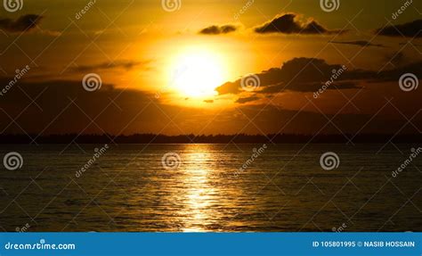 Afternoon Natural Sunset With River Water Photograph Stock Image