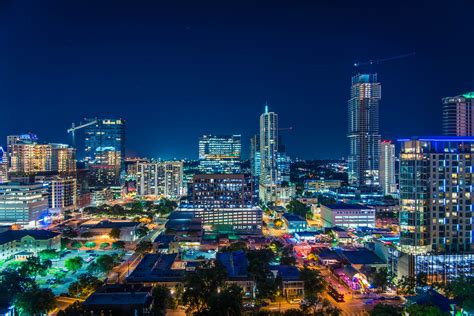 Austins Skyline At Night Shot From The Balcony Of A Hotel Downtown