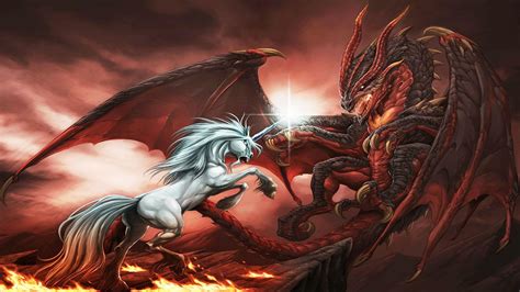Fantasy Dragon Unicorn War Abstract Ultra 3840x2160 Hd Wallpaper