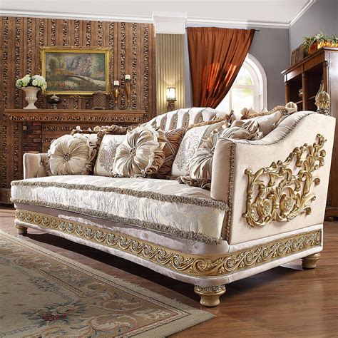 Homey Design Hd 814 3pc Sofa Set Metallic Bright Gold Finish Luxury