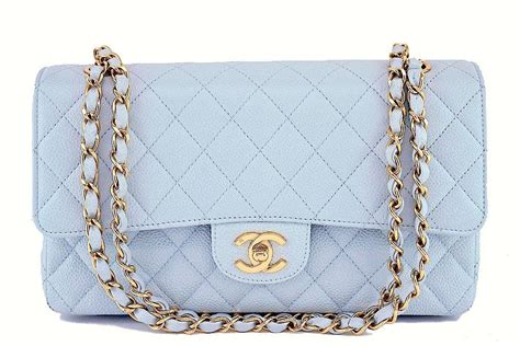 Chanel Pale Blue Caviar Medium Classic 255 Double Flap Bag Ghw