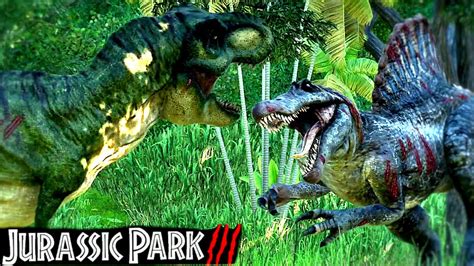 Jurassic Park 3 Tyrannosaurus Vs Spinosaurus Rematch Jurassic World Evolution 2 Jw3 Youtube