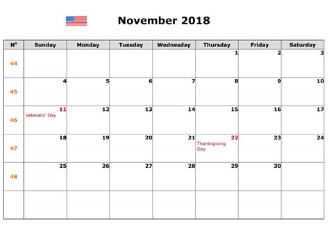November 2018 Calendar Usa With Images 2018 Holiday Calendar