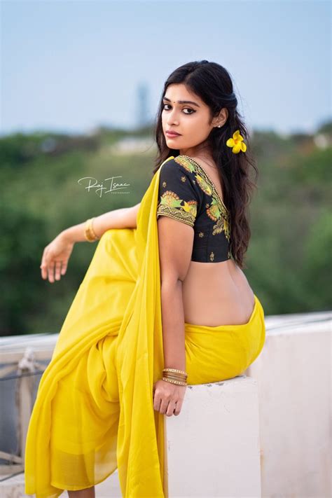 dharsha gupta latest hot photoshoot stills in yellow saree actress galaxy